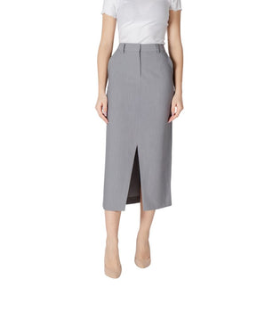 ICHI Gray Polyester Long Skirt