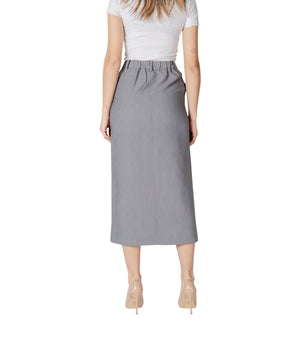 ICHI Gray Polyester Long Skirt