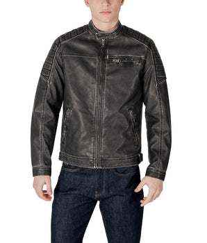 Jack Jones Black Polyester Biker Jacket