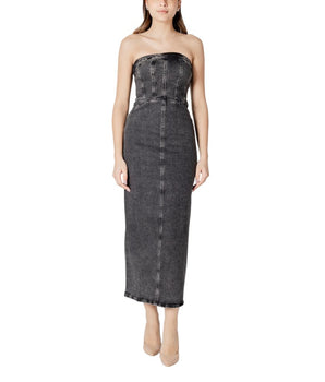 ICHI Black Cotton Midi Dress