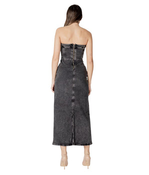 ICHI Black Cotton Midi Dress