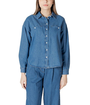 ICHI Blue Cotton Blouse