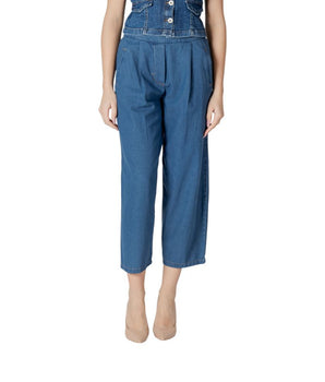 ICHI Blue Cotton Cropped Jeans
