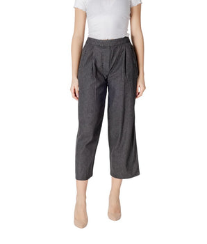 ICHI Black Cotton Cropped Jeans