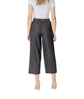 ICHI Black Cotton Cropped Jeans