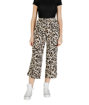 ICHI Beige Viscose Cropped Pants