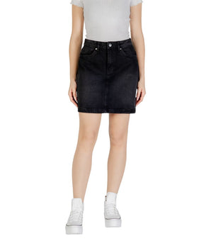 ICHI Black Cotton Mini Skirt