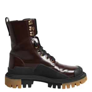 Dolce & Gabbana Maroon Leather Mid Calf Biker Boots Shoes
