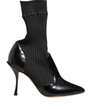 Dolce & Gabbana Black Stretch Stilettos Booties Socks Shoes