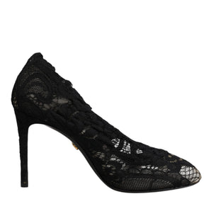 Dolce & Gabbana Black Lace Stretch Heels Mid Calf Boots Shoes