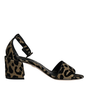 Dolce & Gabbana Gold Leopard Ankle Strap Heels Sandals Shoes