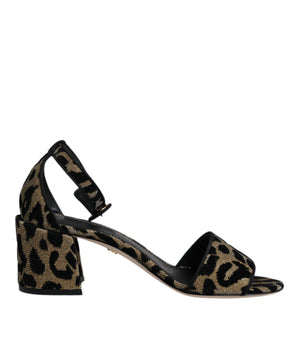 Dolce & Gabbana Gold Leopard Ankle Strap Heels Sandals Shoes