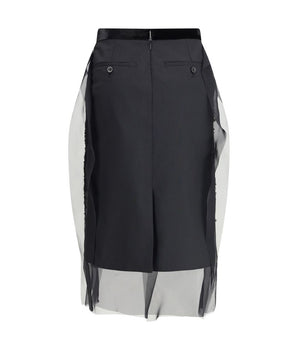 Sacai Black Polyester Midi Skirt