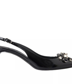 Dolce & Gabbana Black Patent Leather Crystal Slingback Shoes