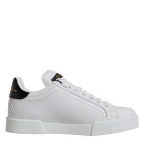 Dolce & Gabbana White Black Leather Low Top Sneakers Shoes