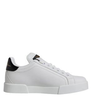 Dolce & Gabbana White Black Leather Low Top Sneakers Shoes