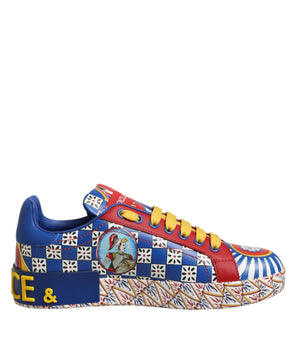 Dolce & Gabbana Portofino Carretto Printed Leather Sneakers Shoes