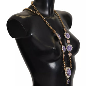 Dolce & Gabbana Gold Tone Floral Crystals Purple Embellished