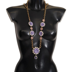 Dolce & Gabbana Gold Tone Floral Crystals Purple Embellished
