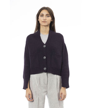 Alpha Studio Purple Merino Wool Women Cardigan
