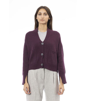 Alpha Studio Burgundy Merino Wool Women Cardigan