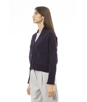Alpha Studio Purple Merino Wool Women Cardigan
