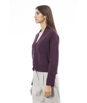 Alpha Studio Burgundy Merino Wool Women Cardigan