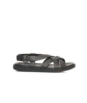 Cerruti 1881 Black Leather Men Sandal