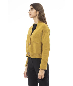 Alpha Studio Yellow Merino Wool Women Cardigan