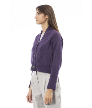 Alpha Studio Purple Merino Wool Women Cardigan