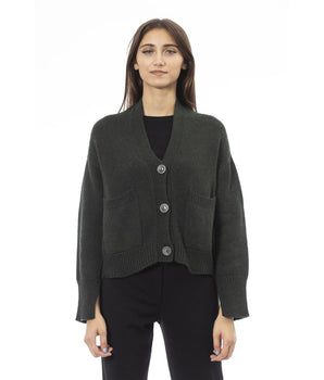 Alpha Studio Gray Merino Wool Women Cardigan
