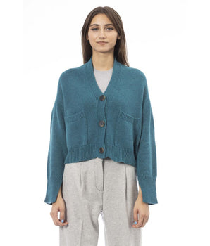 Alpha Studio Teal Merino Wool Women Cardigan