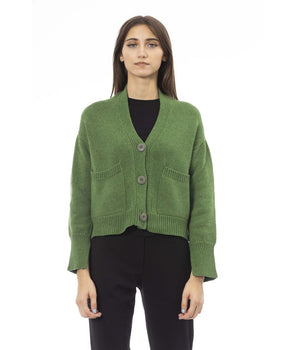 Alpha Studio Green Merino Wool Women Cardigan