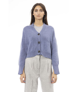 Alpha Studio Light Blue Merino Wool Women Cardigan