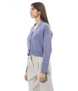 Alpha Studio Light Blue Merino Wool Women Cardigan