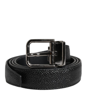 Dolce &amp; Gabbana Black Textured Leather Silver Metal Buckle Men Belt