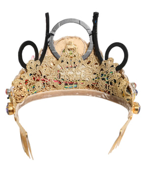 Dolce &amp; Gabbana Gold Brass Crystal Embellished Headpiece Crown Diadem Tiara