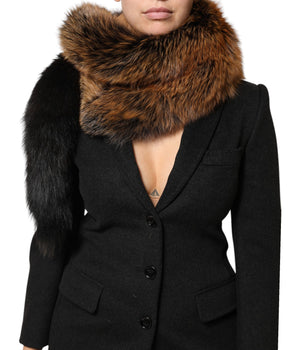 Dolce & Gabbana Brown Red Fox Fur Neck Cashmere Warmer Scarf