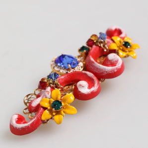 Dolce & Gabbana Multicolor Spring CARRETTO Gold Brass Crystal Hair Clip