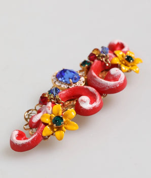 Dolce & Gabbana Multicolor Spring CARRETTO Gold Brass Crystal Hair Clip