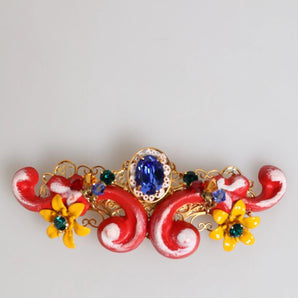 Dolce & Gabbana Multicolor Spring CARRETTO Gold Brass Crystal Hair Clip