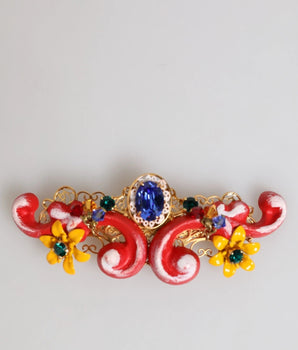 Dolce & Gabbana Multicolor Spring CARRETTO Gold Brass Crystal Hair Clip