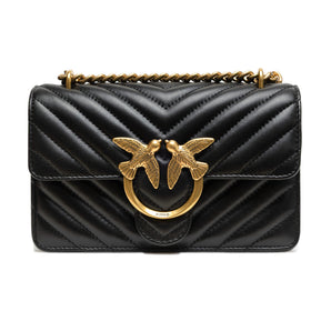PINKO Black Leather Love One Mini Shoulder Bag