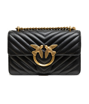 PINKO Black Leather Love One Mini Shoulder Bag