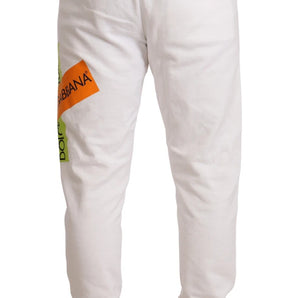 Dolce & Gabbana White Cotton Logo Patch Sweatpants Jogging Pants