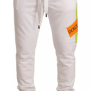 Dolce & Gabbana White Cotton Logo Patch Sweatpants Jogging Pants