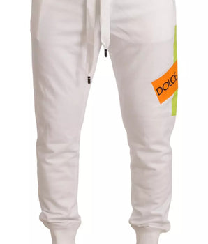 Dolce & Gabbana White Cotton Logo Patch Sweatpants Jogging Pants