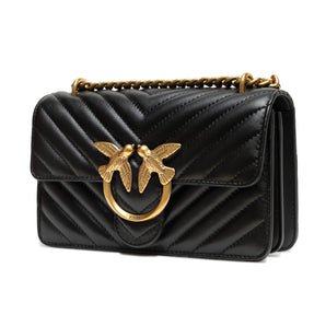 PINKO Black Leather Love One Mini Shoulder Bag