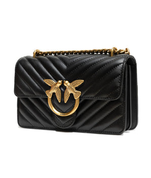 PINKO Black Leather Love One Mini Shoulder Bag