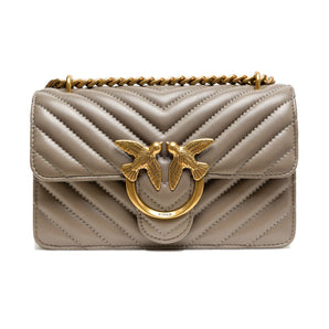 PINKO Grey Leather Love One Mini Shoulder Bag